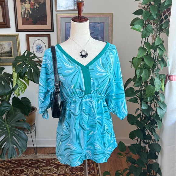 The Pioneer Woman Tops - Y2K Boho The Pioneer Woman Babydoll Tunic Top Turquoise Floral Empire Waist M